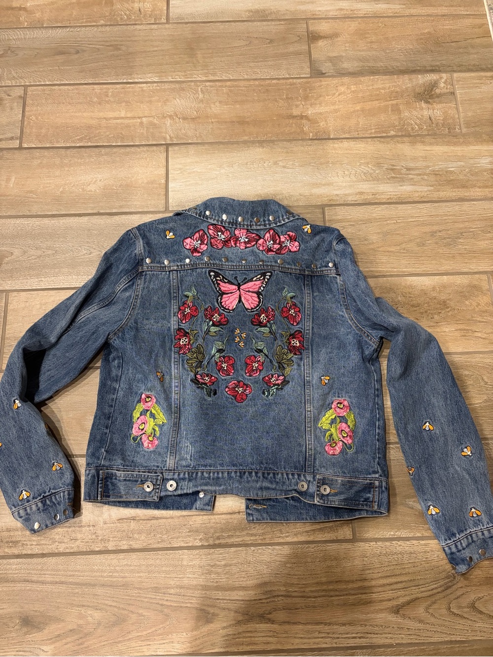 Bagatelle Embroidered Butterfly & Floral studded Denim Jacket medium
